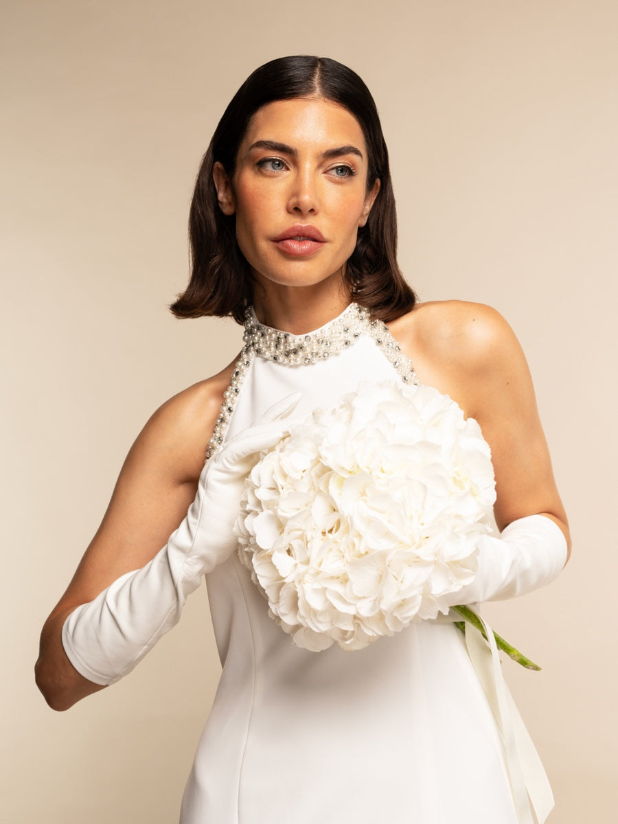 Viola (white) – Italian silk-lined 8-button leather bridal and opera gloves - Bellanzati - Luxury Leather Gloves - Handmade in Italy - 4