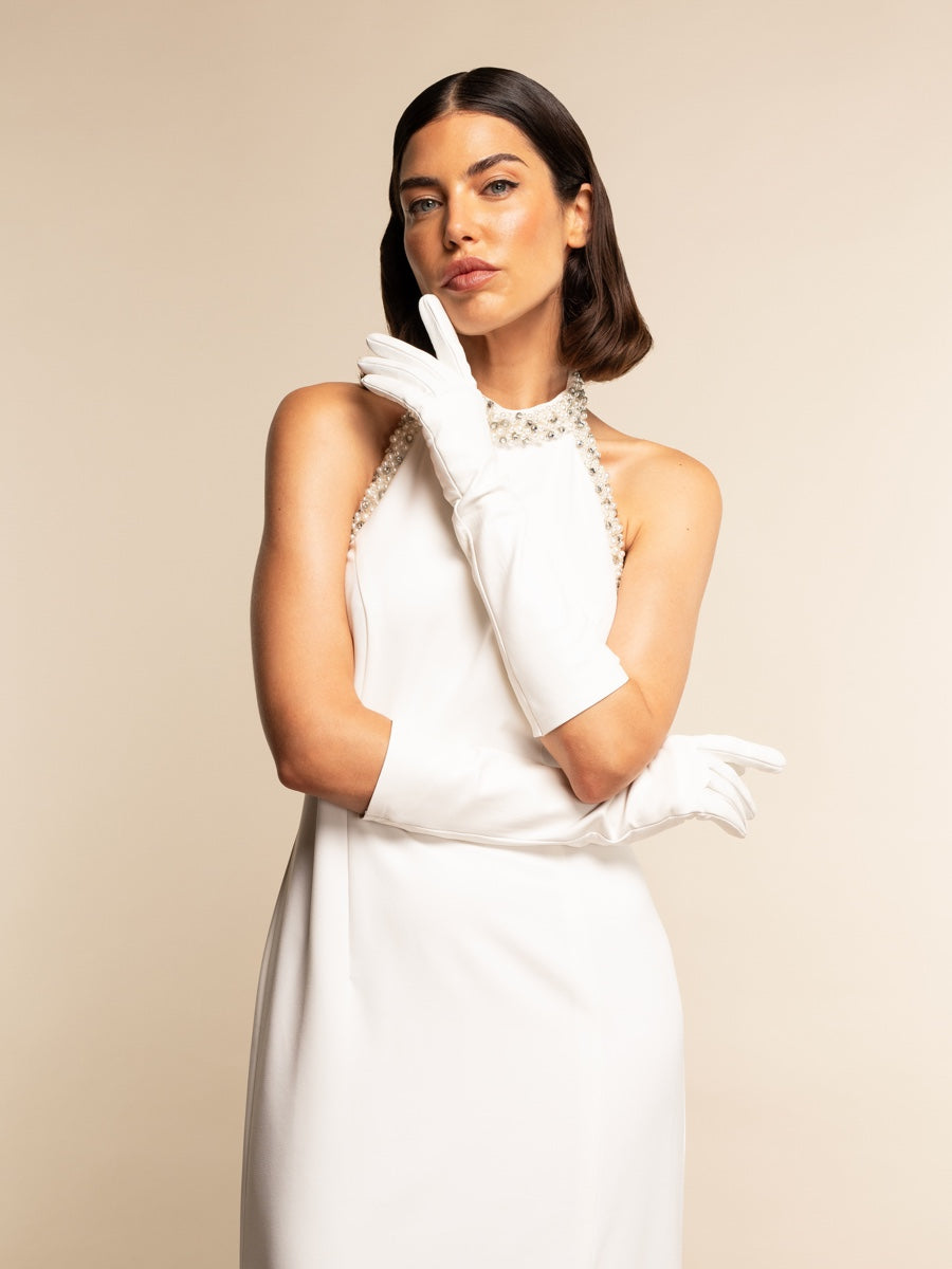 Viola (white) – Italian silk-lined 8-button leather bridal and opera gloves - Bellanzati - Luxury Leather Gloves - Handmade in Italy - 5
