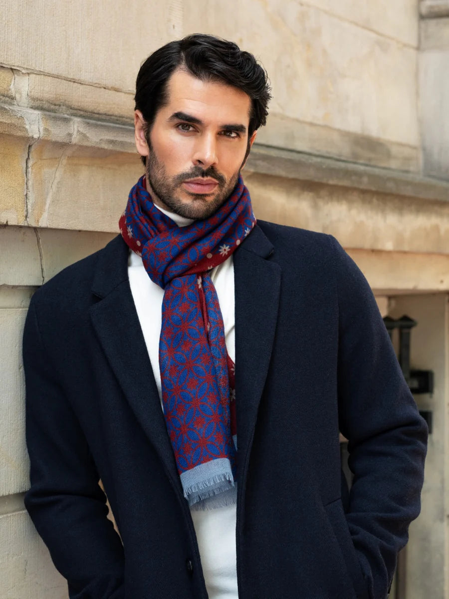Andrea (red/blue) - soft and lightweight Italian scarf from 100% wool - Leather Gloves Online - 1
