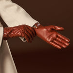 Aurora (brown) - classic Italian lambskin leather gloves with cashmere lining and checkered pattern - Bellanzari - Luxury Leather Gloves - Handmade in Italy - 10