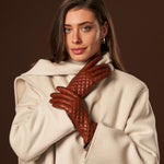Aurora (brown) - classic Italian lambskin leather gloves with cashmere lining and checkered pattern - Bellanzari - Luxury Leather Gloves - Handmade in Italy - 11