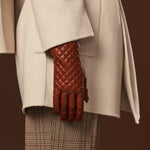 Aurora (brown) - classic Italian lambskin leather gloves with cashmere lining and checkered pattern - Bellanzari - Luxury Leather Gloves - Handmade in Italy - 7