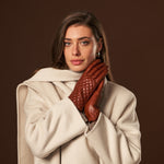 Aurora (brown) - classic Italian lambskin leather gloves with cashmere lining and checkered pattern - Bellanzari - Luxury Leather Gloves - Handmade in Italy - 8