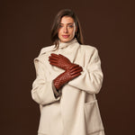Aurora (brown) - classic Italian lambskin leather gloves with cashmere lining and checkered pattern - Bellanzari - Luxury Leather Gloves - Handmade in Italy - 9