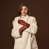 Aurora (brown) - classic Italian lambskin leather gloves with cashmere lining and checkered pattern - Bellanzari - Luxury Leather Gloves - Handmade in Italy - 9