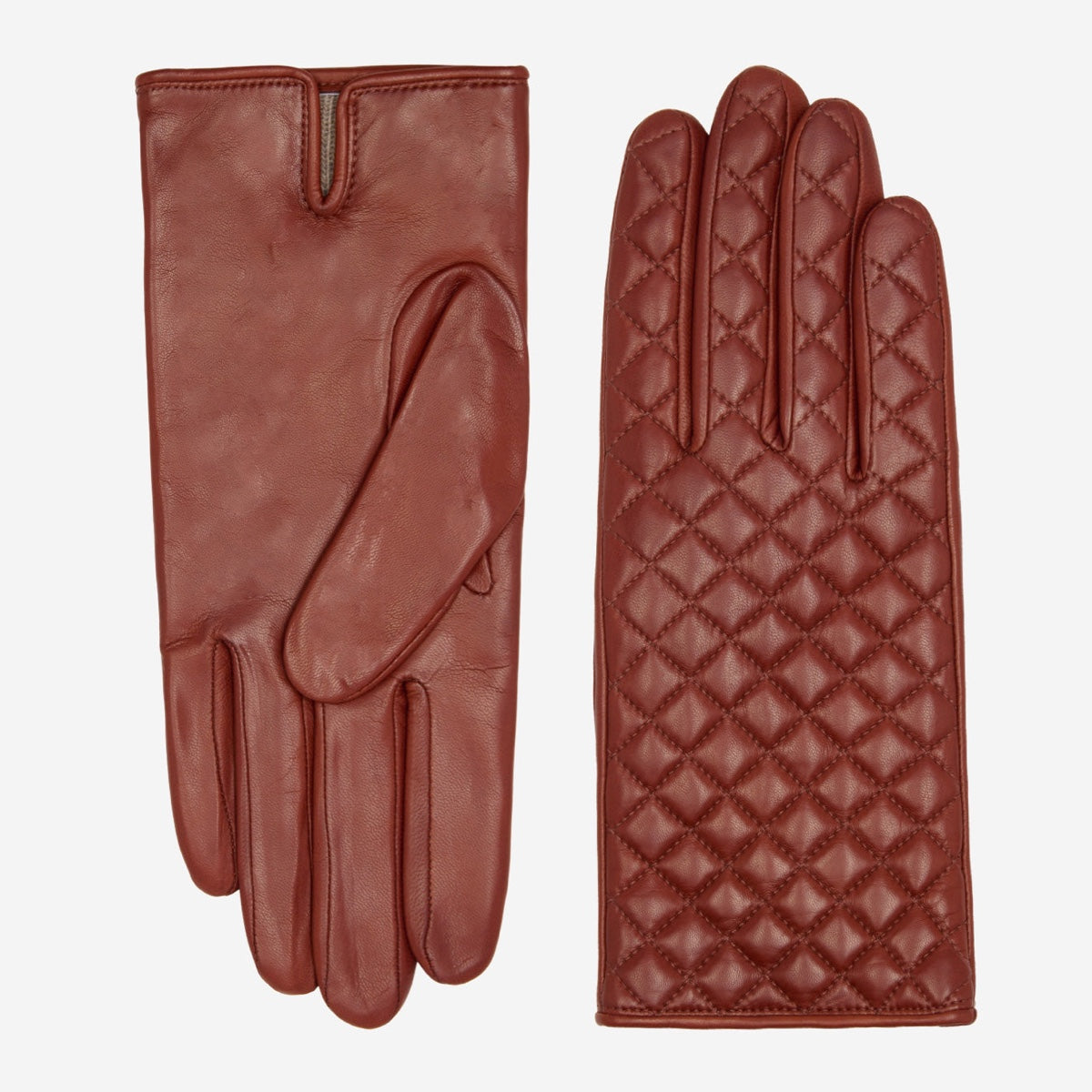 Aurora (brown) - classic Italian lambskin leather gloves with cashmere lining and checkered pattern - Bellanzari - Luxury Leather Gloves - Handmade in Italy - 2