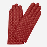 Aurora (red) - classic Italian lambskin leather gloves with cashmere lining and checkered pattern - Bellanzari - Luxury Leather Gloves - Handmade in Italy - 1