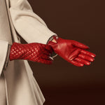 Aurora (red) - classic Italian lambskin leather gloves with cashmere lining and checkered pattern - Bellanzari - Luxury Leather Gloves - Handmade in Italy - 10