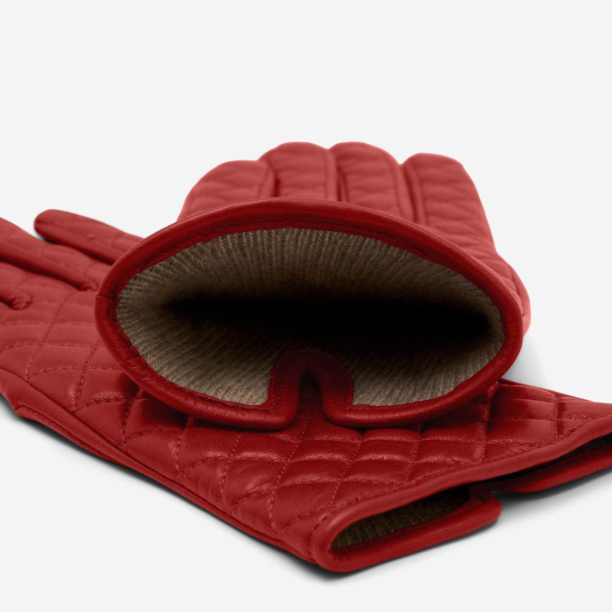 Aurora (red) - classic Italian lambskin leather gloves with cashmere lining and checkered pattern - Bellanzari - Luxury Leather Gloves - Handmade in Italy - 3