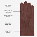 Ernesto (braun) - Italienische Handschuhe aus amerikanischem Hirschleder mit Kaninchenfellfutter