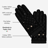 Gennaro (schwarz) – Italienische Lammfellhandschuhe mit Kaschmirfutter und kariertem Detail