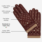 Gennaro (braun) – Italienische Lammfellhandschuhe mit Kaschmirfutter und kariertem Detail