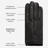 Oliviero (schwarz) – Italienische Lammlederhandschuhe mit Kaschmirfutter und Touchscreen-Funktion