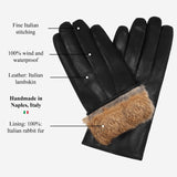 Sergio (schwarz) – Italienische Lammlederhandschuhe mit braunem Kaninchenfellfutter