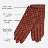 Aurora (brown) – Classic Italian lambskin leather gloves with cashmere lining and checkered pattern