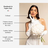 Letizia (white) – Italian unlined 12-button length leather bridal opera gloves for women