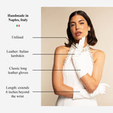 Letizia (white) – Italian unlined 6-button length leather bridal opera gloves for Women