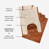 Lola (cognac) – Hand-sewn Italian lambskin leather driving gloves with crochet back