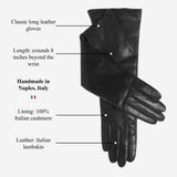 Santina (zwart) - Italiaanse kasjmier gevoerde leren handschoenen met 8 knopen lengte voor dames