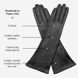 Silvana (black) – Italian unlined 6-button length leather opera gloves for women