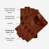 Stefania (cognac) – Italian fingerless lambskin leather driving gloves for women