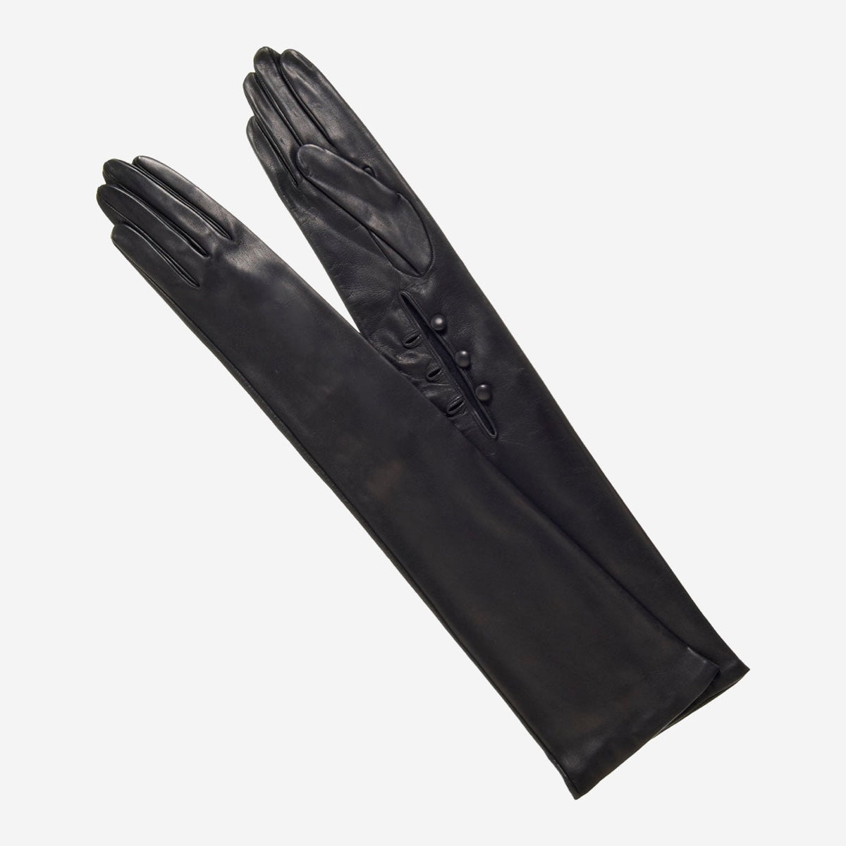 Camilla (black) – Italian silk-lined 12-button length leather opera gloves for women - Bellanzari - Luxury Leather Gloves - 1