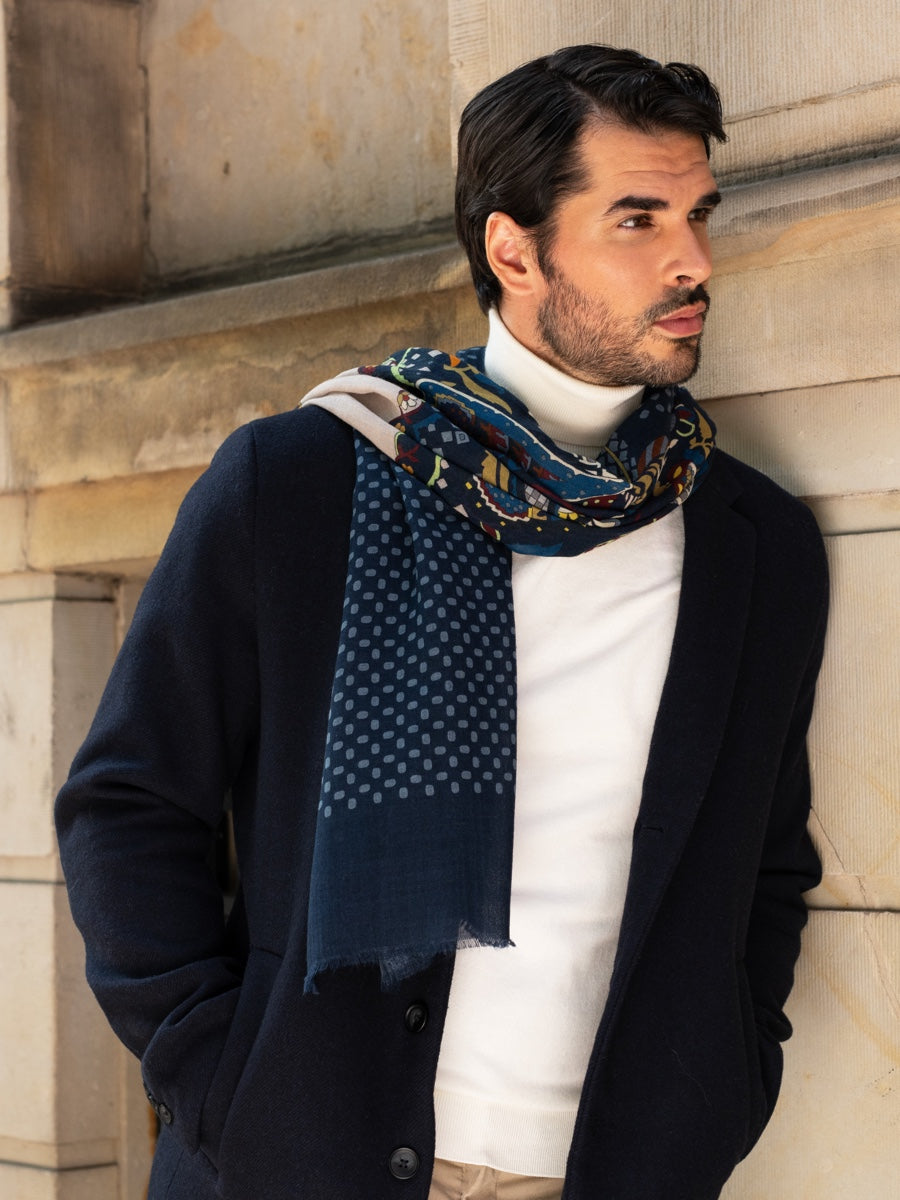 Edoardo (blue) - soft and lightweight Italian scarf from 100% wool - Leather Gloves Online - Luxury Italian Scarf - 3
