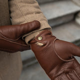 Ernesto (brown) - Italian gloves made of American deerskin leather with rabbit fur lining - Bellanzari - Luxury Leather Gloves - Handmade in Italy - 11