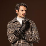 Gennaro (black) – Italian lambskin gloves with cashmere lining and checkered detail - Bellanzari - Luxury Leather Gloves - Handmade in Italy - 6
