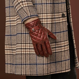 Gennaro (brown) – Italian lambskin gloves with cashmere lining and checkered detail - Bellanzari - Luxury Leather Gloves - Handmade in Italy - 10