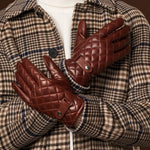 Gennaro (brown) – Italian lambskin gloves with cashmere lining and checkered detail - Bellanzari - Luxury Leather Gloves - Handmade in Italy - 12
