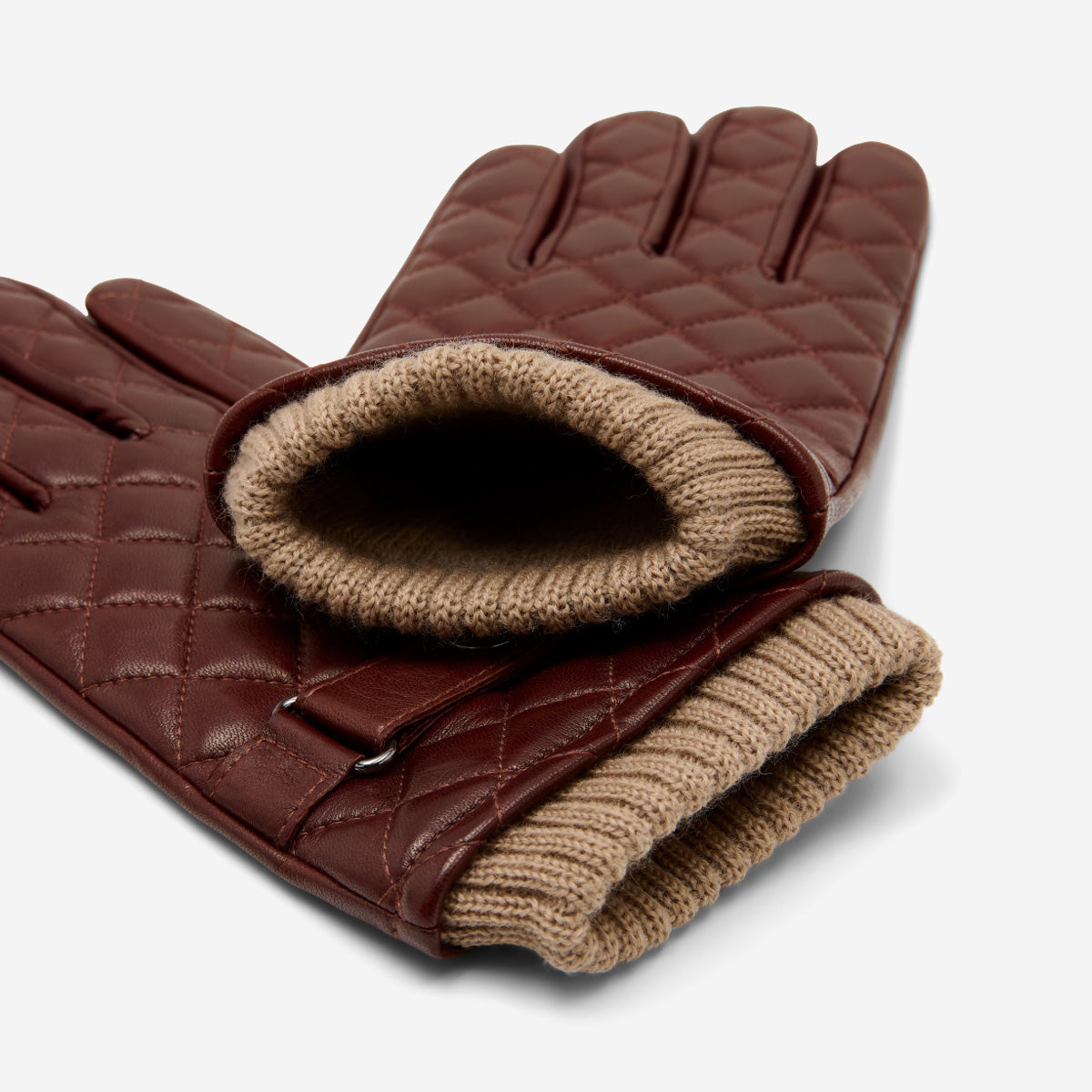 Gennaro (brown) – Italian lambskin gloves with cashmere lining and checkered detail - Bellanzari - Luxury Leather Gloves - Handmade in Italy - 4