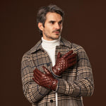Gennaro (brown) – Italian lambskin gloves with cashmere lining and checkered detail - Bellanzari - Luxury Leather Gloves - Handmade in Italy - 6