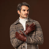 Gennaro (brown) – Italian lambskin gloves with cashmere lining and checkered detail - Bellanzari - Luxury Leather Gloves - Handmade in Italy - 6