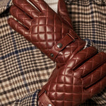 Gennaro (brown) – Italian lambskin gloves with cashmere lining and checkered detail - Bellanzari - Luxury Leather Gloves - Handmade in Italy - 7