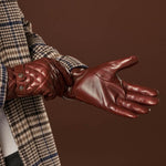 Gennaro (brown) – Italian lambskin gloves with cashmere lining and checkered detail - Bellanzari - Luxury Leather Gloves - Handmade in Italy - 8