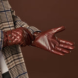 Gennaro (brown) – Italian lambskin gloves with cashmere lining and checkered detail - Bellanzari - Luxury Leather Gloves - Handmade in Italy - 8