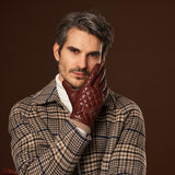Gennaro (brown) – Italian lambskin gloves with cashmere lining and checkered detail - Bellanzari - Luxury Leather Gloves - Handmade in Italy - 9
