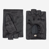 Lazzaro (black) – Fingerless Italian driving gloves made of American deerskin leather - Bellanzari - Luxury Driving Gloves - Handmade in Italy - 1