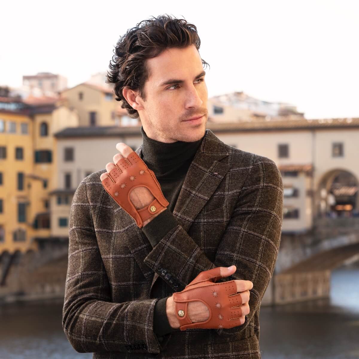 Lazzaro (brown) – Fingerless Italian driving gloves made of American deerskin leather - Bellanzari - Luxury Driving Gloves - Handmade in Italy - 3