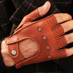 Lazzaro (brown) – Fingerless Italian driving gloves made of American deerskin leather - Bellanzari - Luxury Driving Gloves - Handmade in Italy - 5