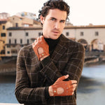Lazzaro (brown) – Fingerless Italian driving gloves made of American deerskin leather - Bellanzari - Luxury Driving Gloves - Handmade in Italy - 7
