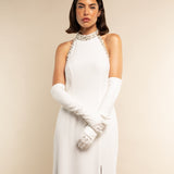 Letizia (white) – Italian unlined 12-button length leather bridal opera gloves for women - Bellanzari - Luxury Leather Gloves - Handmade in Italy - 2