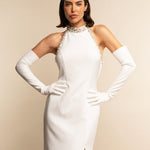 Letizia (white) – Italian unlined 16-button length leather bridal opera gloves for women - Bellanzari - Luxury Leather Gloves - Handmade in Italy - 1