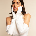 Letizia (white) – Italian unlined 16-button length leather bridal opera gloves for women - Bellanzari - Luxury Leather Gloves - Handmade in Italy - 2