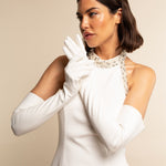 Letizia (white) – Italian unlined 16-button length leather bridal opera gloves for women - Bellanzari - Luxury Leather Gloves - Handmade in Italy - 3