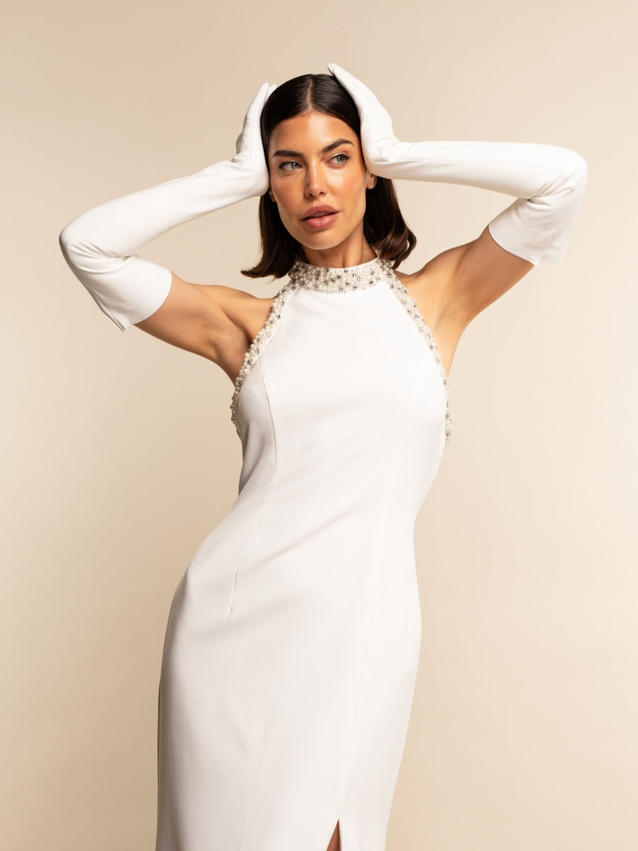 Letizia (white) – Italian unlined 16-button length leather bridal opera gloves for women - Bellanzari - Luxury Leather Gloves - Handmade in Italy - 5