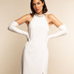 Letizia (white) – Italian unlined 16-button length leather bridal opera gloves for women - Bellanzari - Luxury Leather Gloves - Handmade in Italy - 6