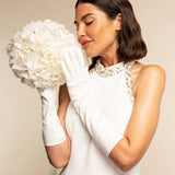 Letizia (white) – Italian unlined 8-button length leather bridal opera gloves for women - Bellanzari - Luxury Leather Gloves - Handmade in Italy - 1
