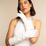 Letizia (white) – Italian unlined 8-button length leather bridal opera gloves for women - Bellanzari - Luxury Leather Gloves - Handmade in Italy - 7